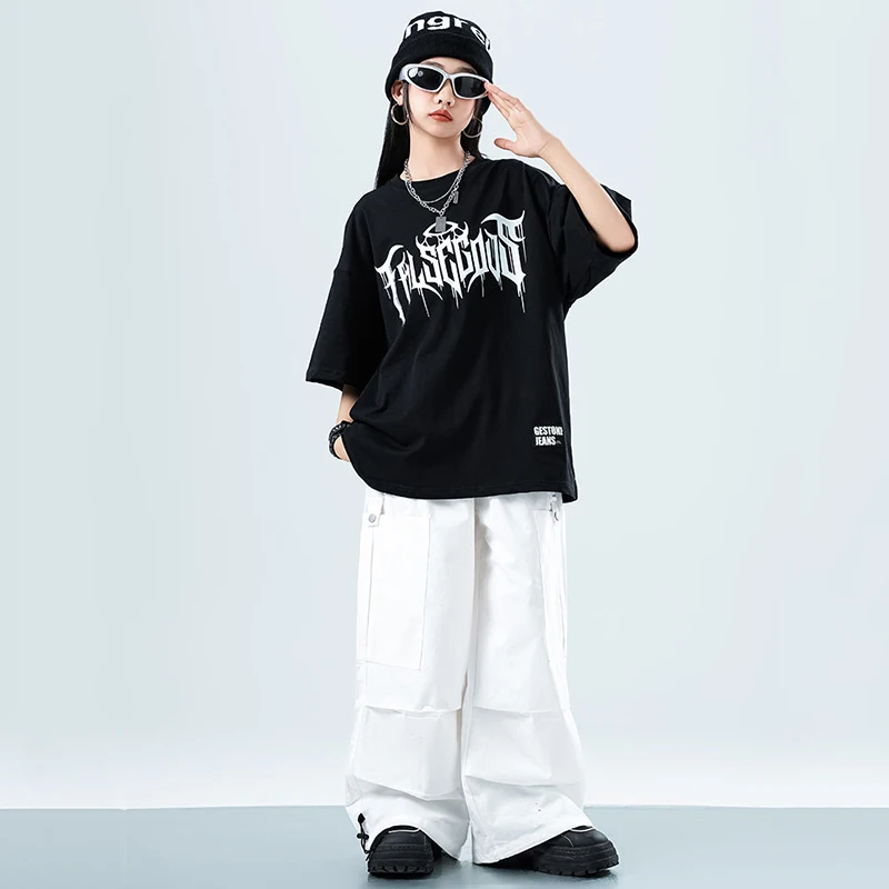 Kinder Street Dance Outfit Hip Hop Lose Hose Schwarz Weiß Oversize T-Shirt Teen Jungen Mode Jazz Urban Dance Kostüm 3407