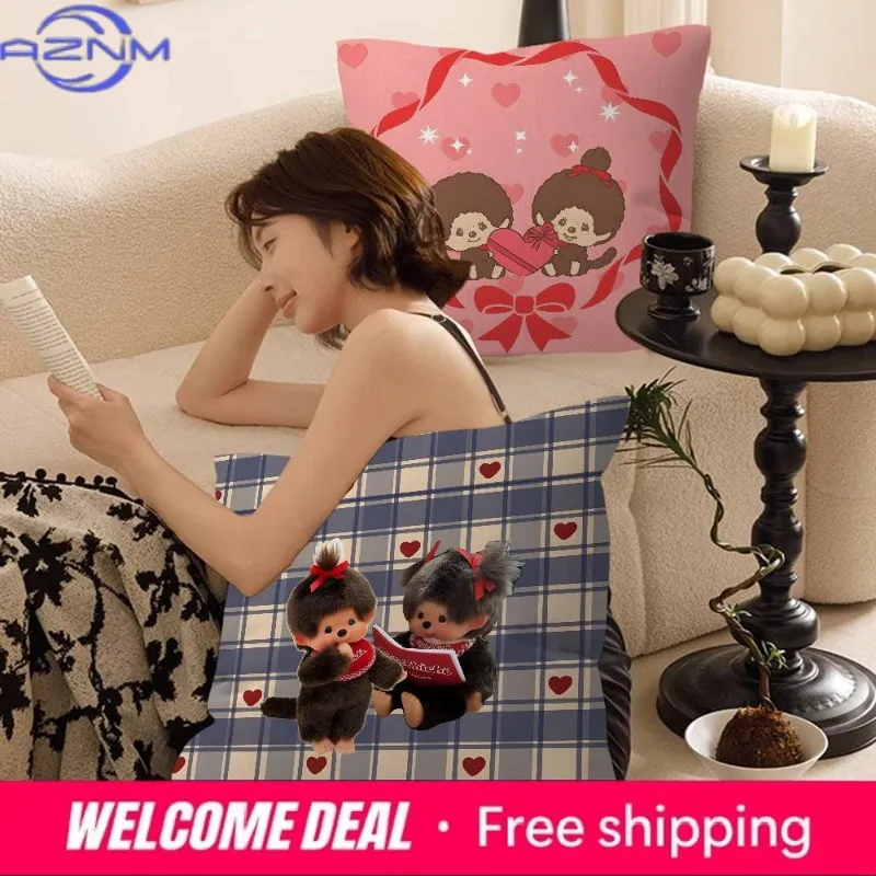 Cartoon M-M-Monchhichis Anime Personalized Pillow Cover Kids Bedroom Wild Party Decor Pillowcase kid Birthday shower Gift