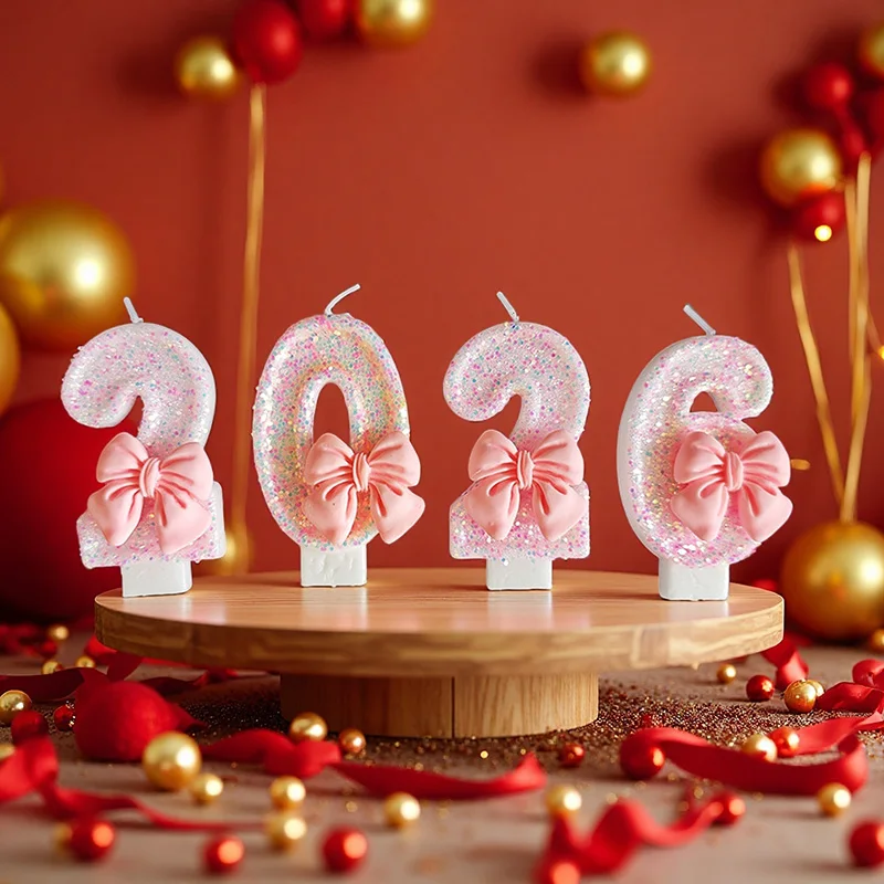 3D Birthday Candles with Pink Bow Decorations Numbers 0-9 Suitable for Birthdays Parties Festivals New Year's Celebrations