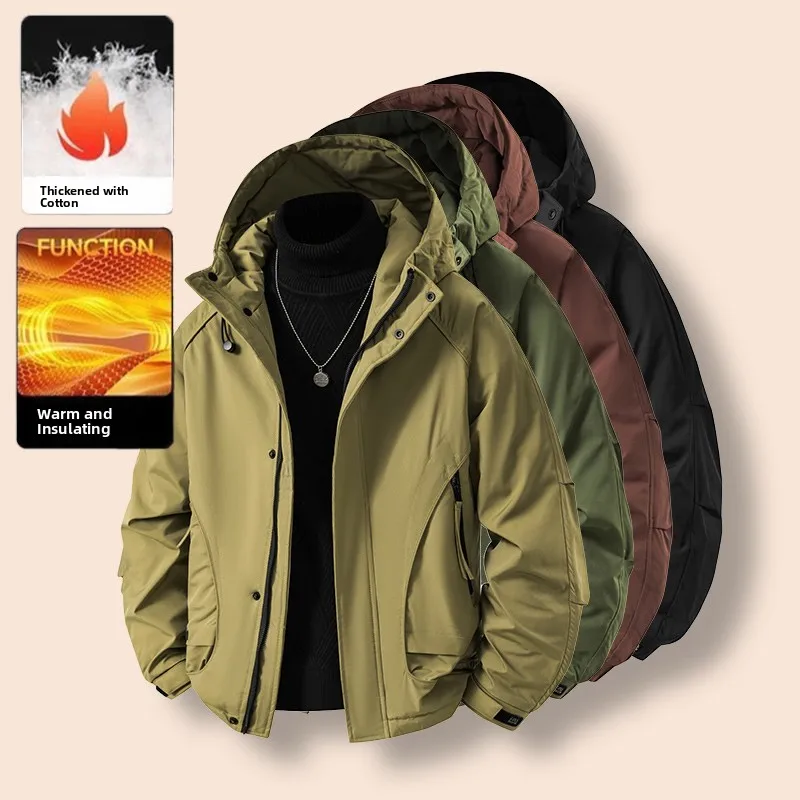 

American Sle Thiened Winter Coat Men's Winter Warm Outerwear Autumn Winter Hooded Cotton Jaet Sports Retro Faion Ci...