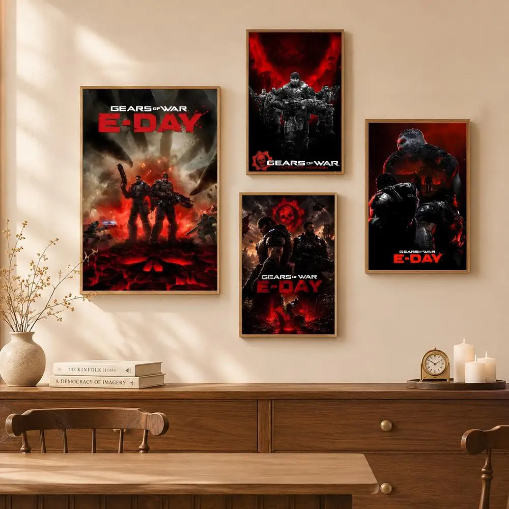 Action Game G-Gears of War E-Day Poster Self-Adhesive Wall Art Poster HD Waterproof PP Bedroom Cafe Gym Home Decor Gift