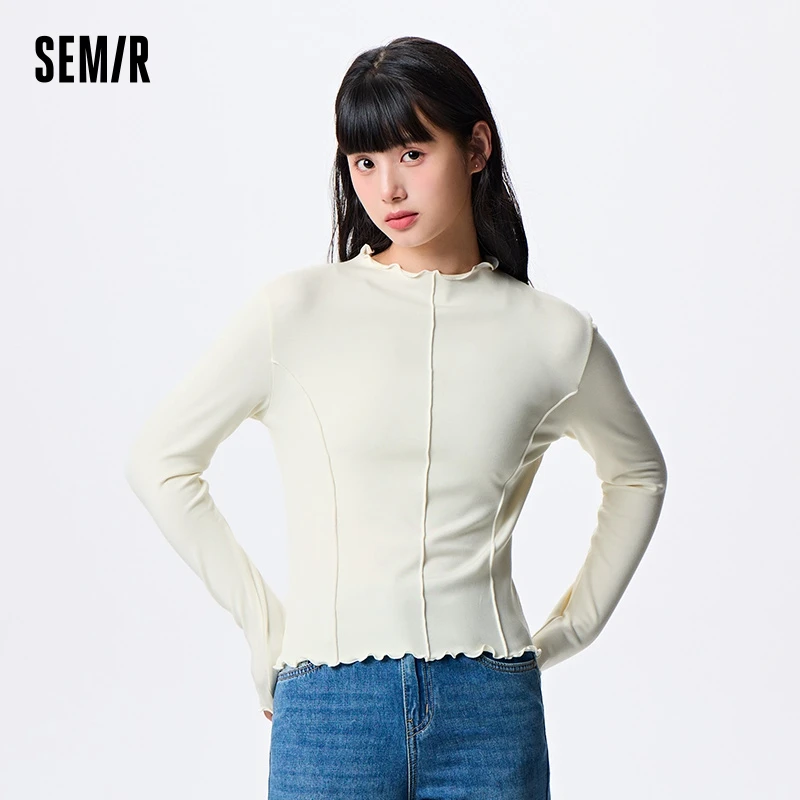 Semir Bottoming Shirt Women Half-High Collar Slim Fit Trendy Brushed Base Layer That Can Be Worn Outside