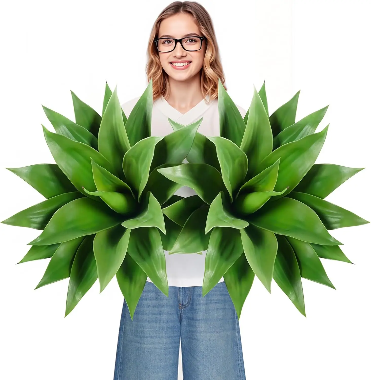 

28-Inch Artificial Agave Plant Set of 2, Realistic UV-Resistant Fake Succulents for Indoor and Outdoor Decor