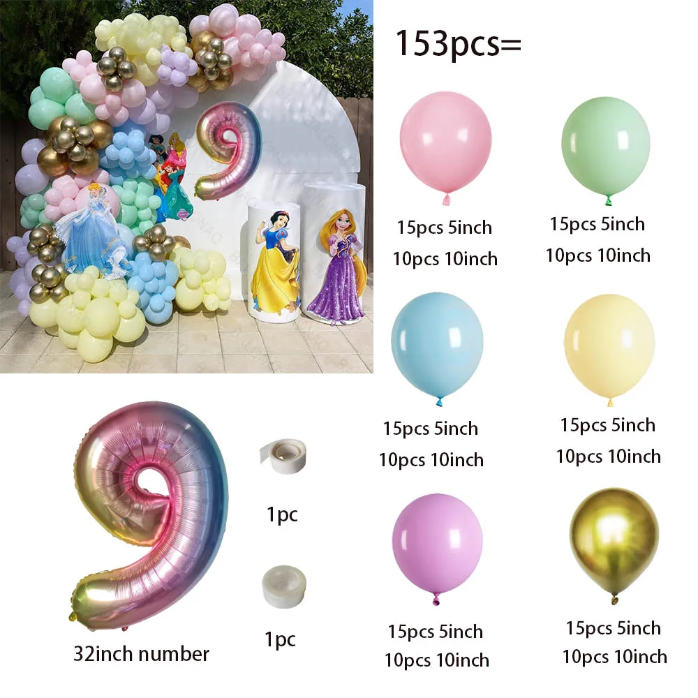 153pcs Macaron Latex Balloons Garland Arch Kit Disney Princess Theme Girls Birthday Baby Shower Party Decoration Supplies Global