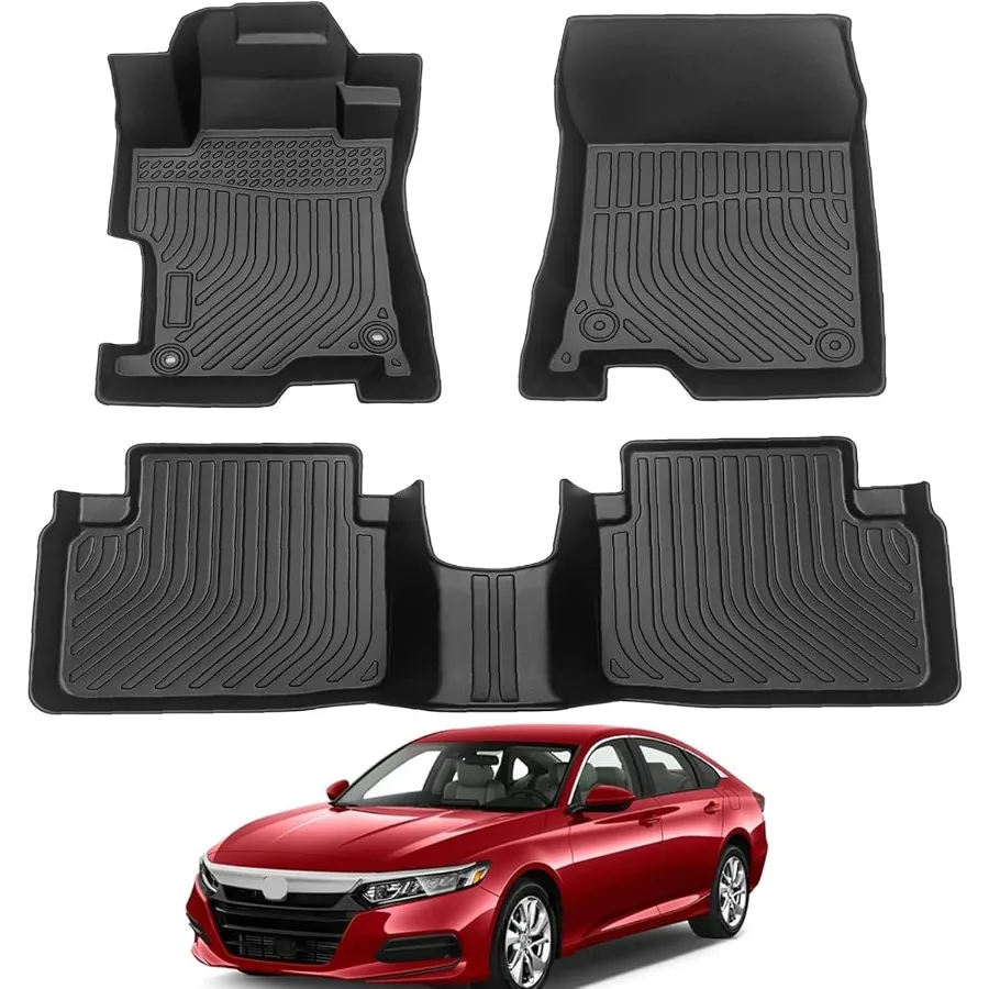 All Weather Rubber Car Floor Mats for 20082012 Accord Custom Fit Full Set Including First and Second Rows with Maximum Coverage