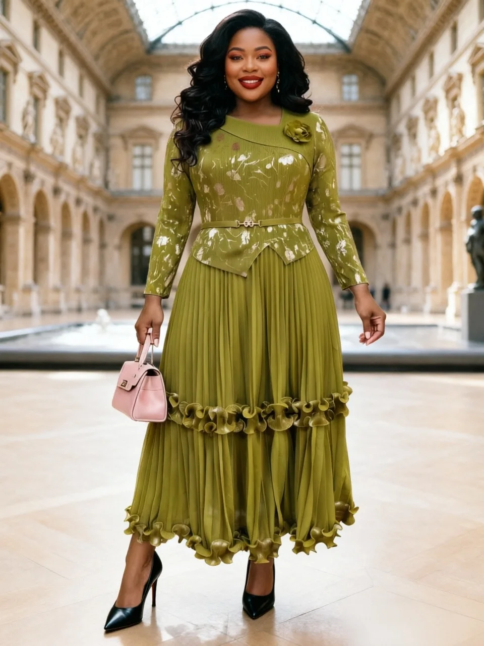 

2026 Summer New Miyake Crumpled African Loose Dress Fashion Bronzing Fungus Edge Dress