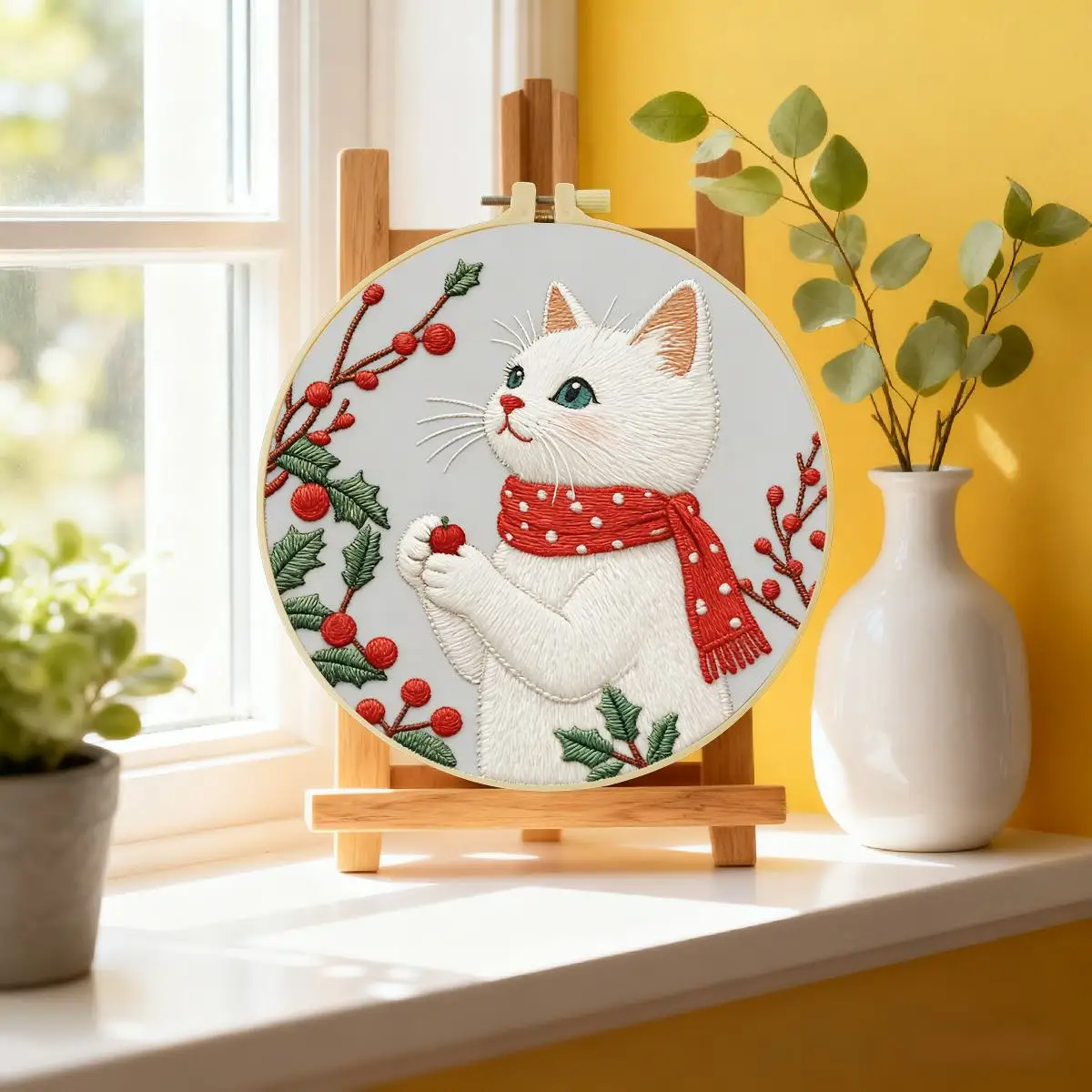 1 Stück 20X20CM/15X15CM 7,87/6,3 Zoll Anmutiges Katzen-Stickerei-Starter-Kit DIY-Kit DIY-Stickerei-Set Handarbeiten Heimdekoration – Detail 4