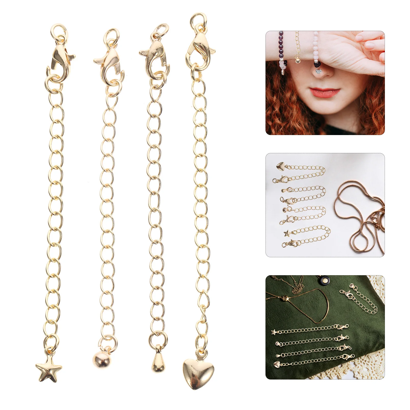 

4 Pcs Stainless Steel Gold Bag Bracelet Accessories Matching Copper Extender Chain for Jewelry Making