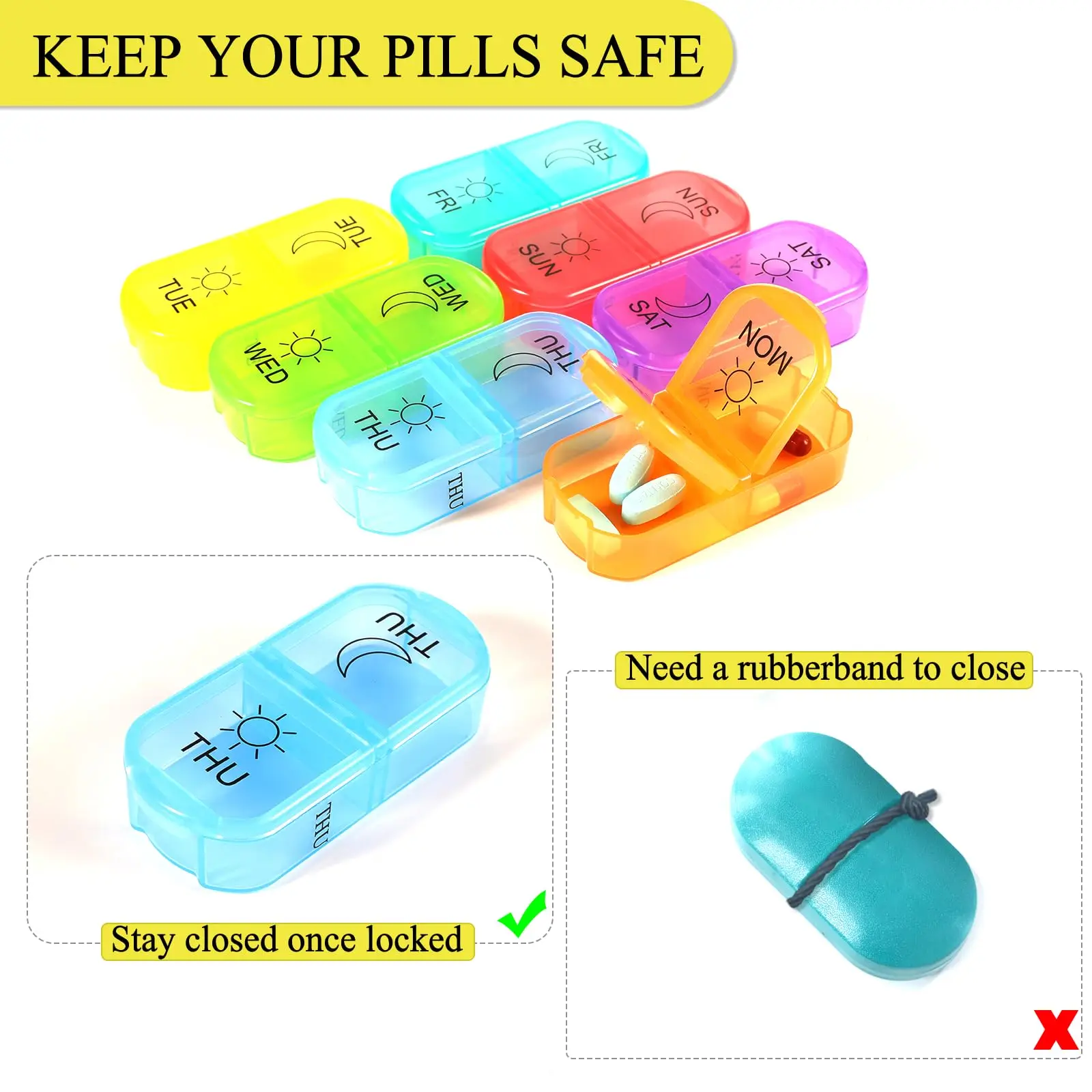 Seven-Day Sealed Pill Box Divided Into 14 Boxes 2 Times A Day Portable Pill Box Pill Organizer Rainbow Home Tour