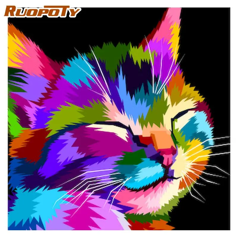 RUOPOTY Color Cat Animal Painting By Numbers For Adults Children DIY Gift HandPainted 40x50cm Frame Home Decoration Wall Crafts