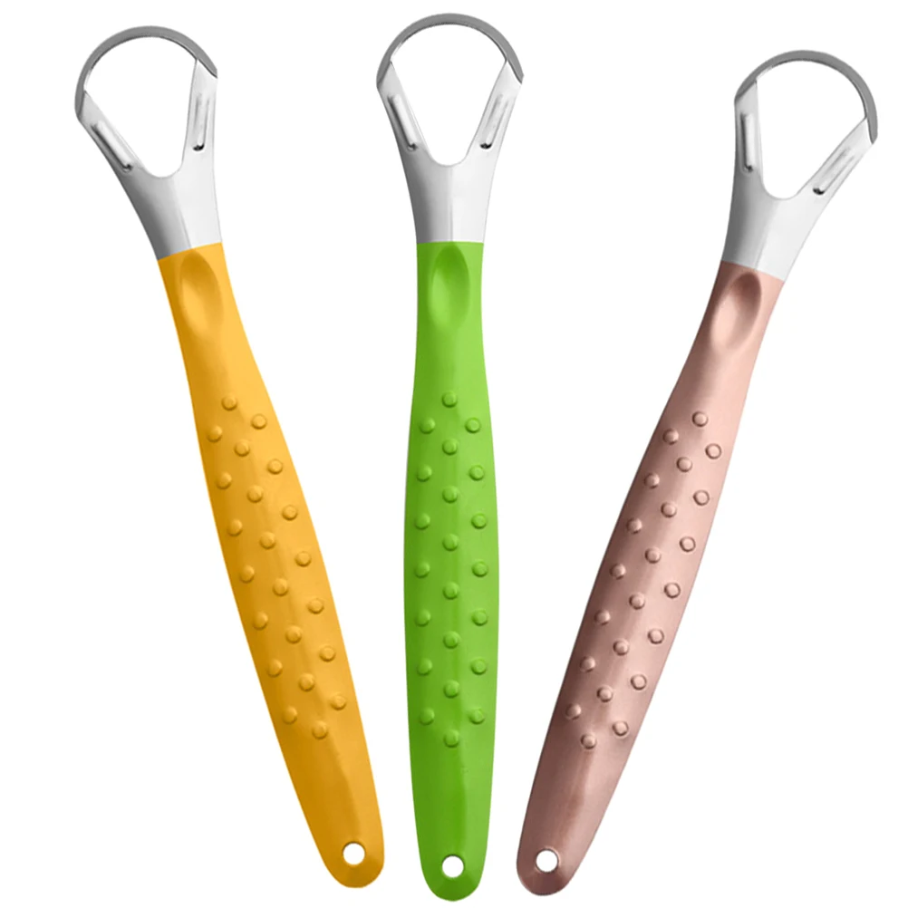 Raspador de lengua para adultos, herramienta limpiadora de recubrimiento de lengua de Metal y acero inoxidable, raspador de limpieza de aliento fresco, 3 uds.