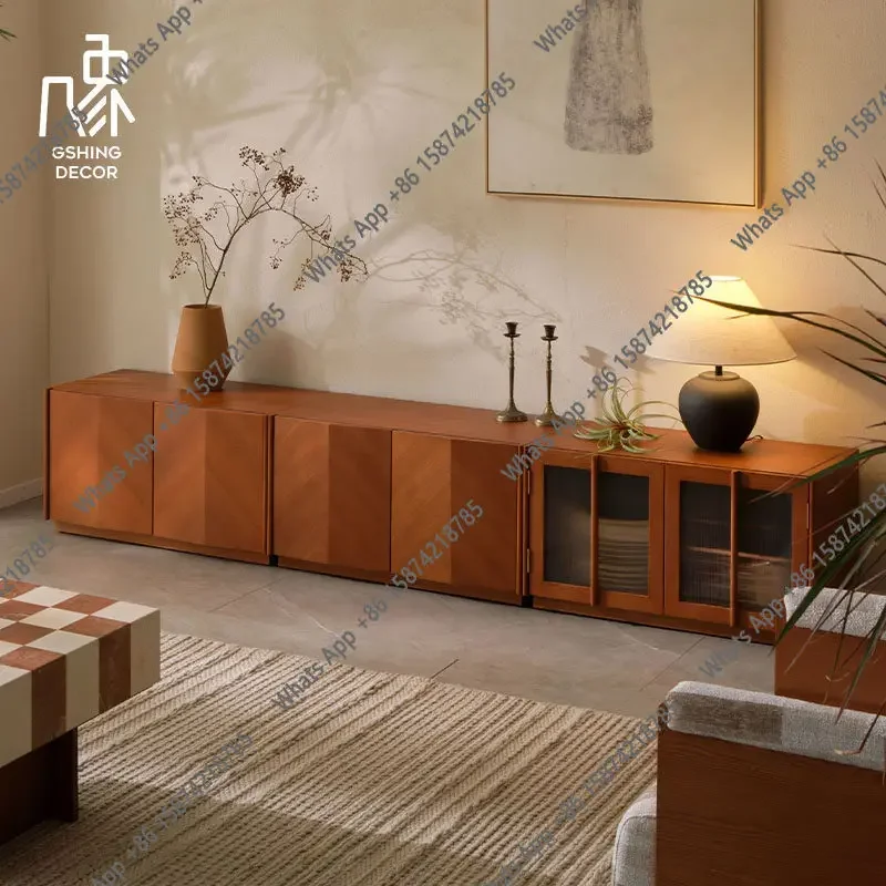 X Magic Grid Retro Medieval Dining Side Cabinet Nordic Modern Teak Combined Cabinet Modular Cabinet Storage TV