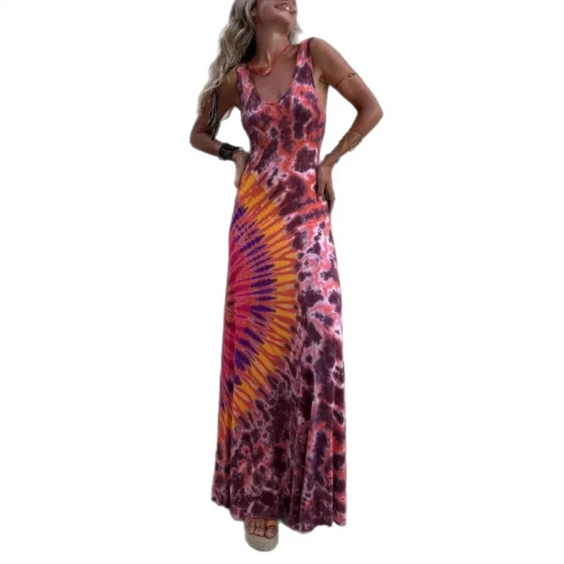 2025 neue Mode Gedruckt Backless Hosenträger Kleid Frauen Sommer Sexy Elegante Strap Hohe Taille Lange Kleider Für Frauen