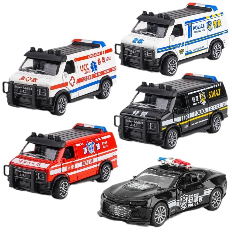 1:32 Simulation Ambulance Model Alloy Pull Back Die-casting Car Toy Police Special Car Children\'s Toy Gift