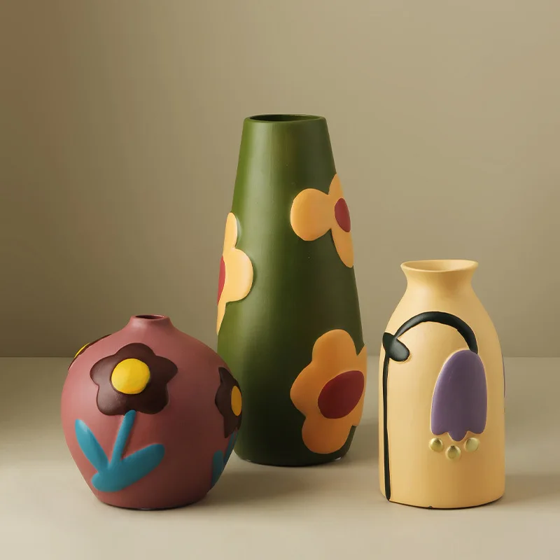 Desktop Keramik Vase Wohnzimmer Blumenarrangement Kreative Wohnzimmer Dekoration Morandi Gemaltes Blumengerät