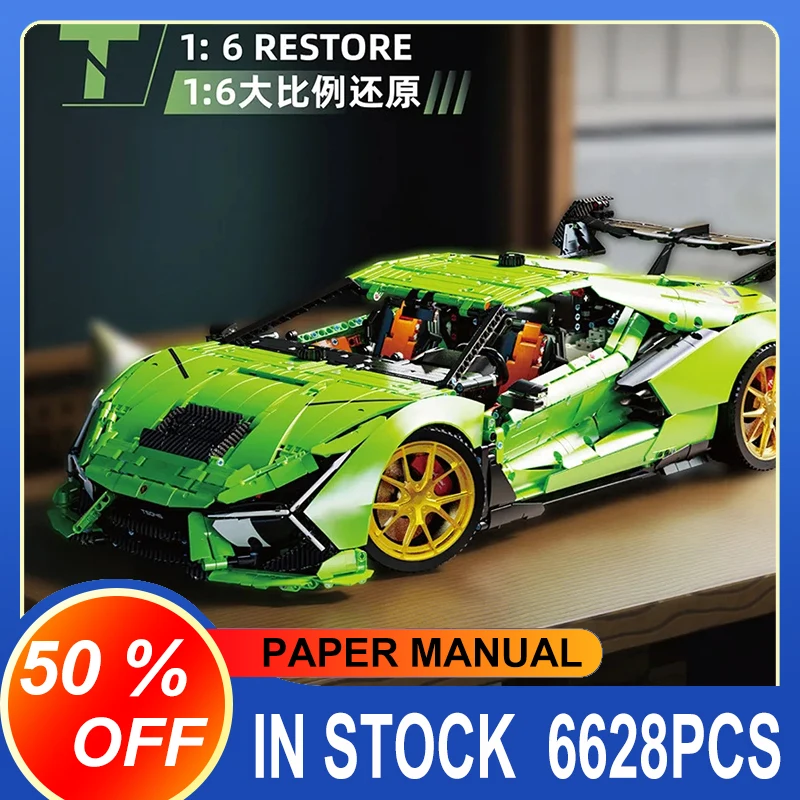 New 6628pcs Lambo T5046 1:6 MOC RC Sports Car Building Blocks Bricks Model Assembling Children\'s Toys Holiday Gift Set