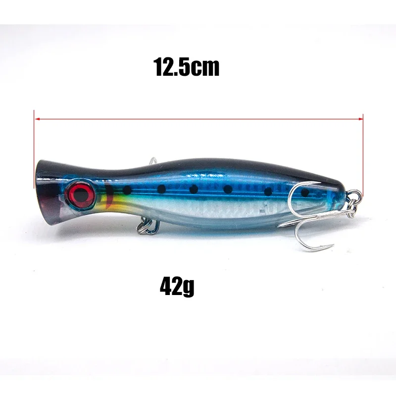 Señuelo de pesca Popper de 12cm y 43g, cebo duro poper de agua superior, carretilha para pesca en el mar, colores rosa, azul, verde, naranja, biat