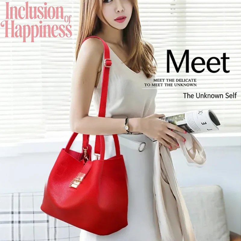 

Soft Leather Bucket Bag Simple And Versatile Women's Commuting Handbag Large Capacity Elegant And Simple Shoulder Bag