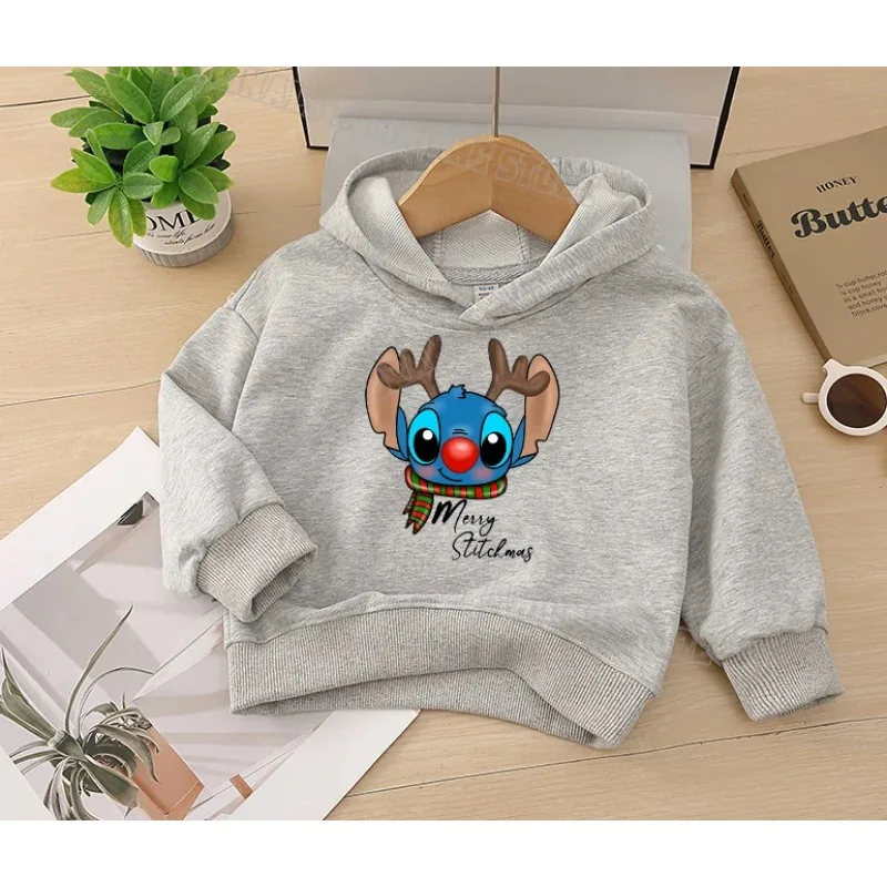 Stitch Christmas Children Hoodie Clothing Girl Boy Cotton Pullover Hooded Oversize Sweatshirt Kid TopCoat Tracksuit Baby Clothes