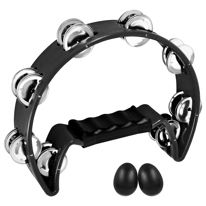 Tambourine,Metal Jingles Hand Held Percussion Half-Moon Tambourine and Egg Shakers for Kids, Adults, KTV, Party BLACK