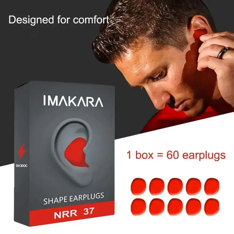 Moldable Shaped PU Ear Plugs (60pcs) - Soft Anti-Noise Guards, Noise Reduction for Sleeping & Anti-Snoring Sleep Aid