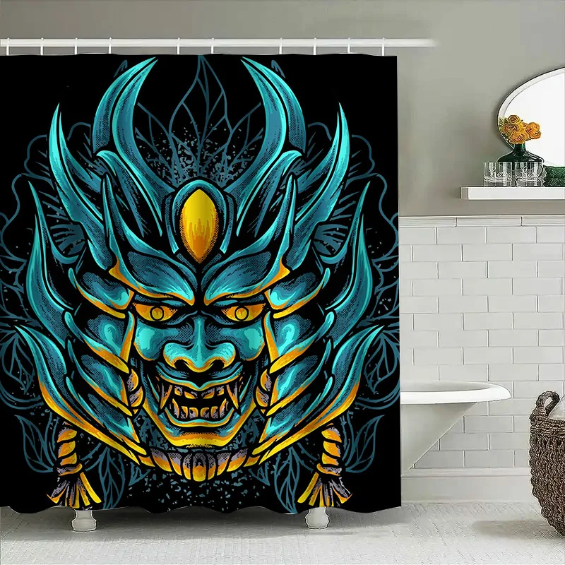 

Tuniu Blue Oni Japanese Yokai Room Divider Curtain for Bathroom Decor Cool Wall Hanging Art
