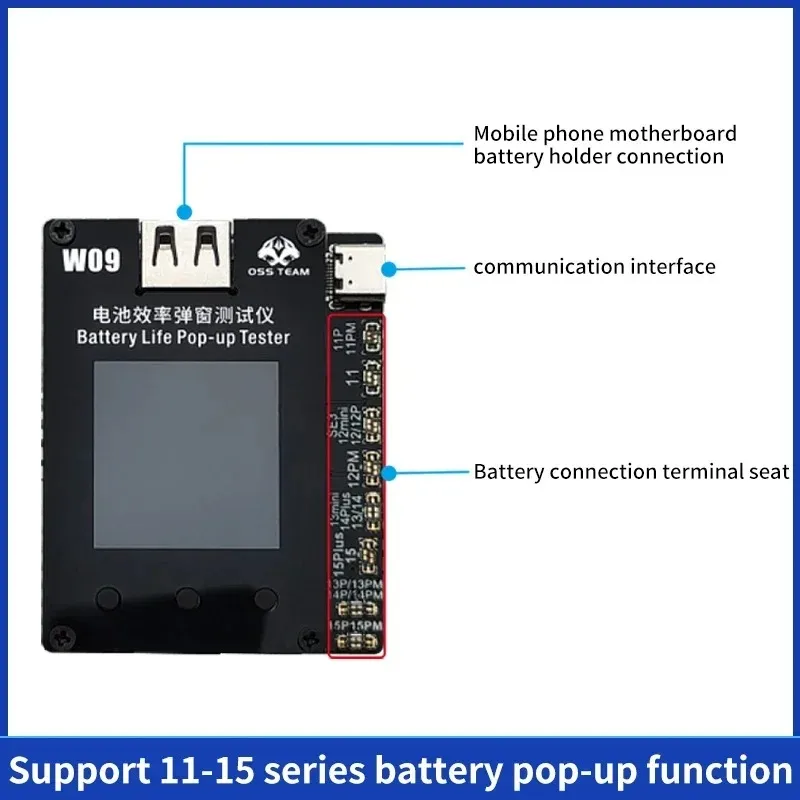 Imagem -05 - Oss W09 Pro v3 Battery Efficiency Pop up Tester sem Cabo Externo Cartão Direto 100 Reparação de Dados para Iphone 1115pro Max