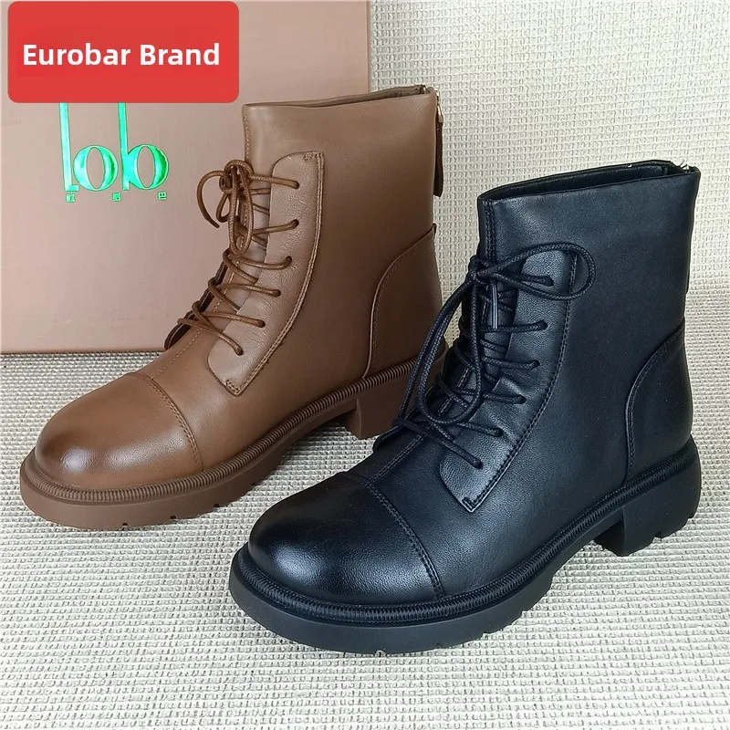 

Faionable Fce Lined eepskin Boots round Toe Women's Mid-Calf Boots Cross Bule ort Boots Leather Boots