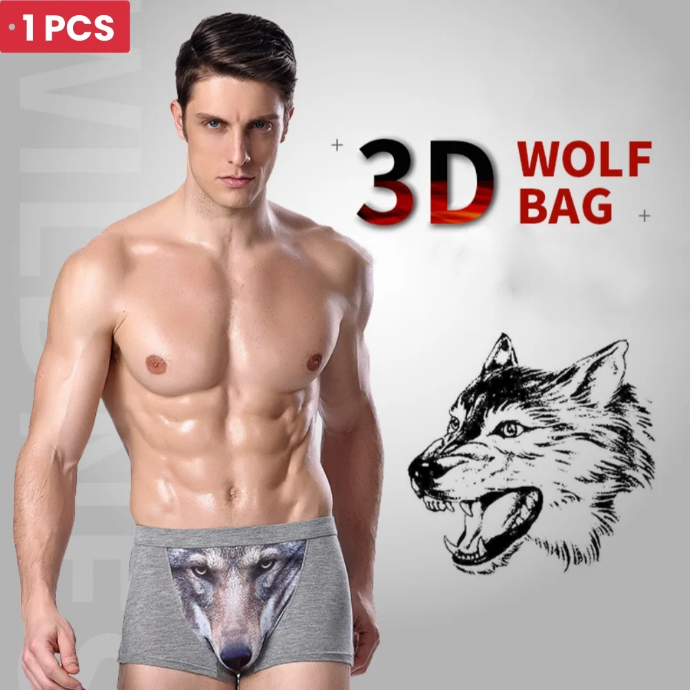 1 Stück Herren einzigartige 3D-gedruckte Wolf Eagle Head Flach winkel hose Mid-Waist Boxershorts atmungsaktiv gestrickt weich bequem modal