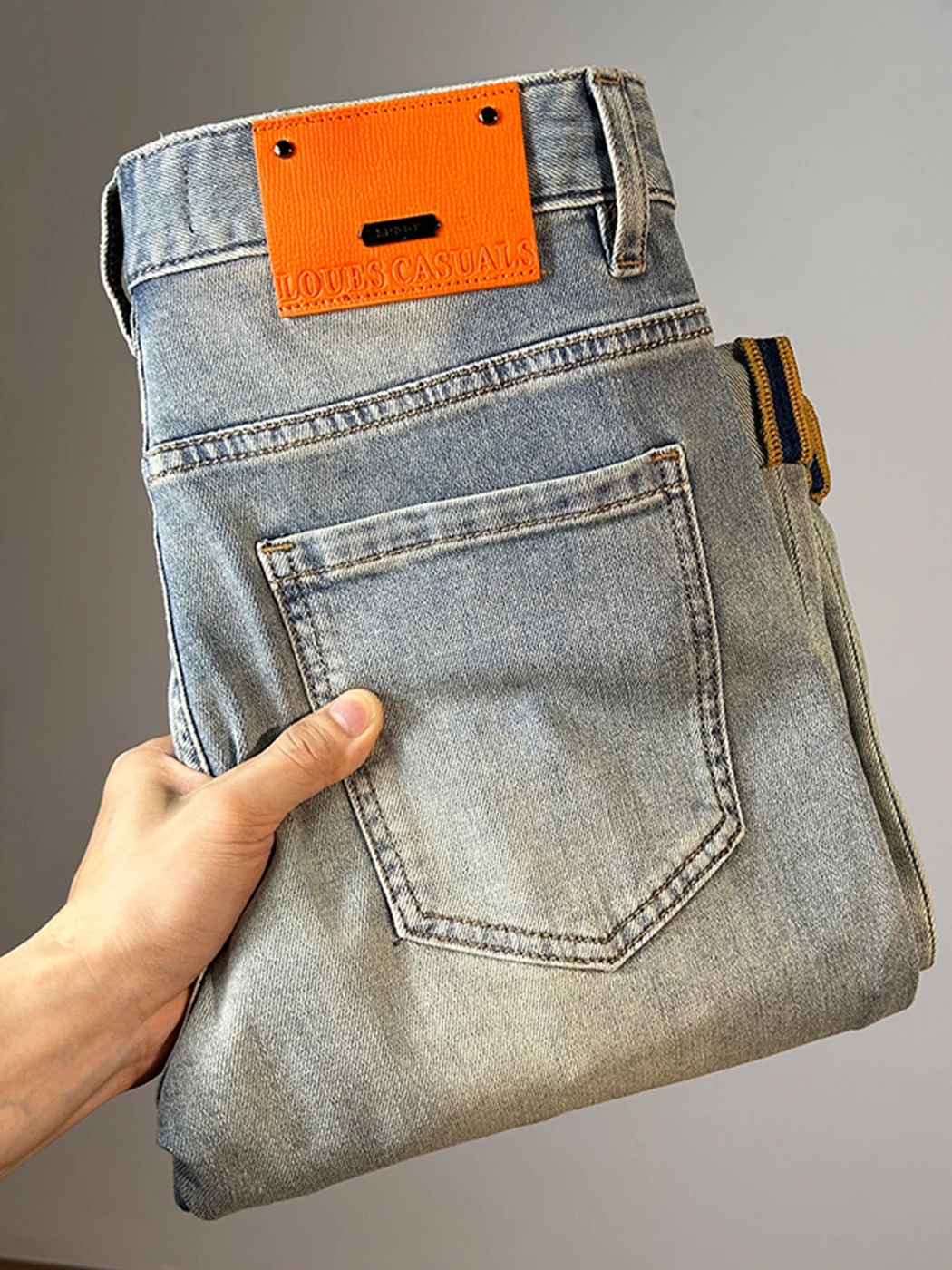 

Мужские джинсы премиум-класса в стиле ретро, зауженные, с эффектом потертости, повседневные, тонкие, прямого кроя, из эластичного хлопкового денима, летние, модные, американский бренд, длинные брюки