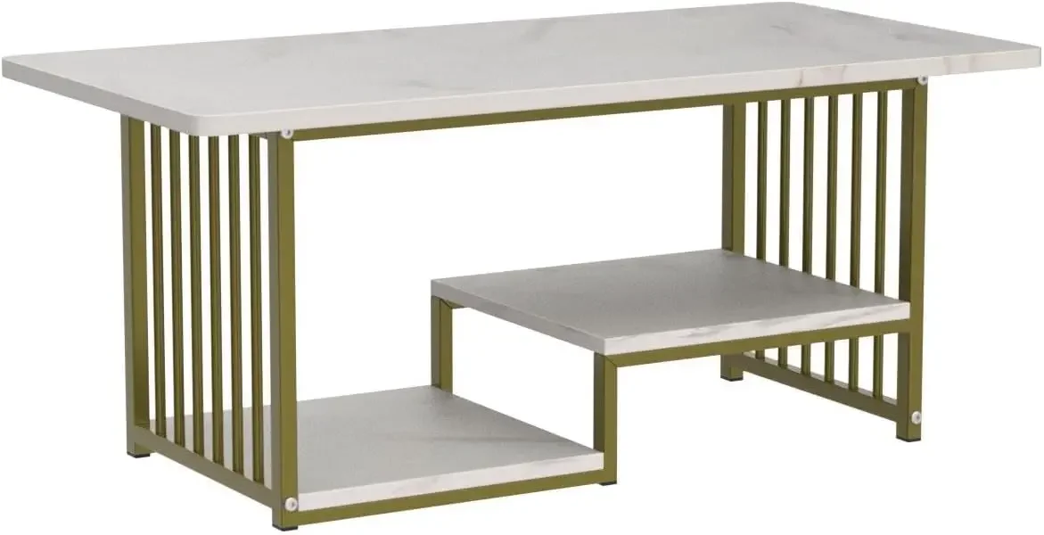 

%a Coffee Table Faux Marble 2-Tiers Large Rectangular Side End Table with Storage Shelf for Coffee Dinning Design Furniture