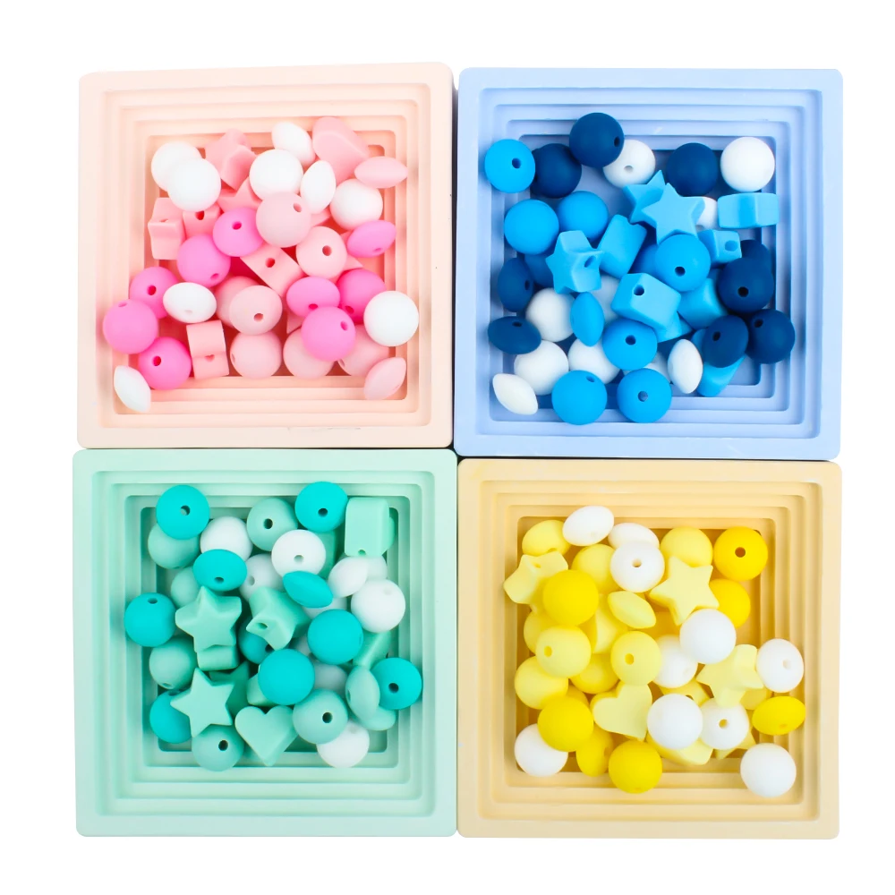 Ensemble de perles de dentition en silicone pour bébé, en forme de cœur, d\'étoile, de lentilles, sucette, accessoires, jouets, DIY, 42 pièces