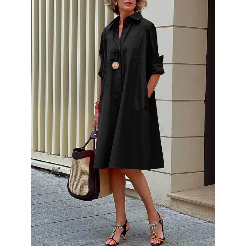 Tinaa-vestido Midi de manga larga para mujer, traje elegante de Color liso, con solapa, informal, para verano, 2024