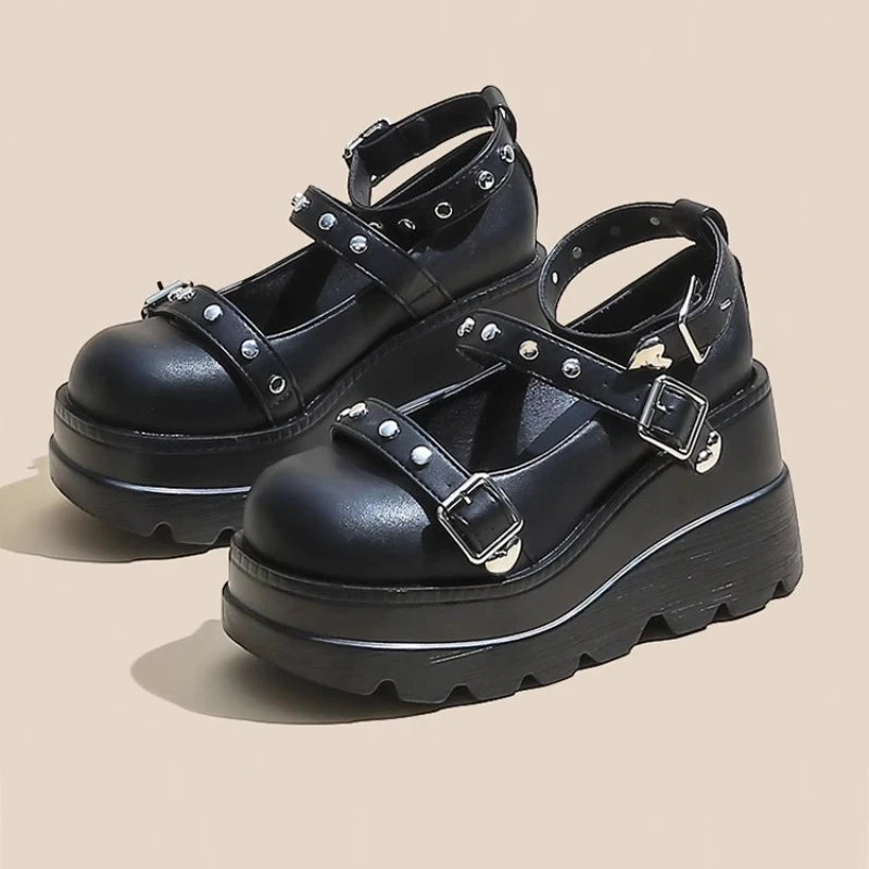 

Mary Jane Women's 2025 New Spice Girl Round Head Versatile Single Sweet and Cool Heightening Platform Muffin Shoes Large Size