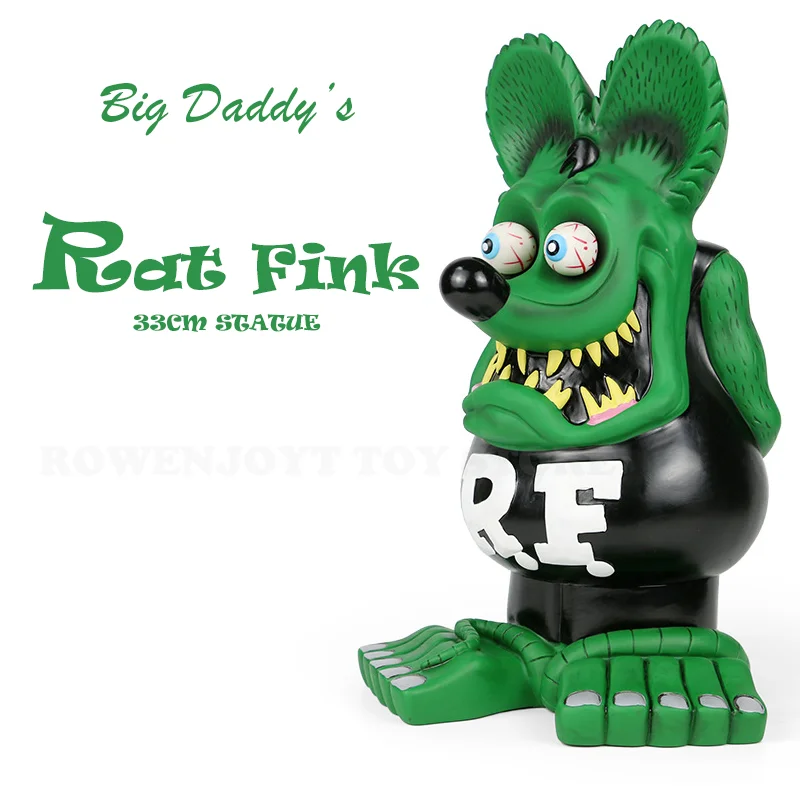 Rat Fink 33cm Black Green Vinyl Big Model Doll Ornament Premium Edition RF Crazy Mouse Large Statue Gift Toy Collection Figure