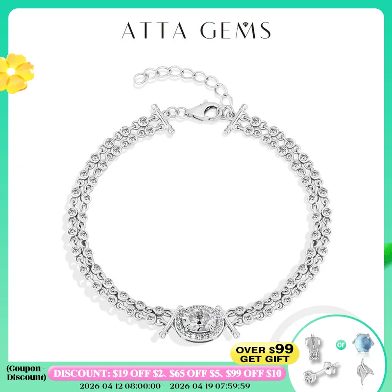 

ATTAGEMS Oval Cut 1ct Moissanite Women’s Bracelets 925 Sterling Silver Adjustable Bracelet Top Quality Engagement Party Jewelry