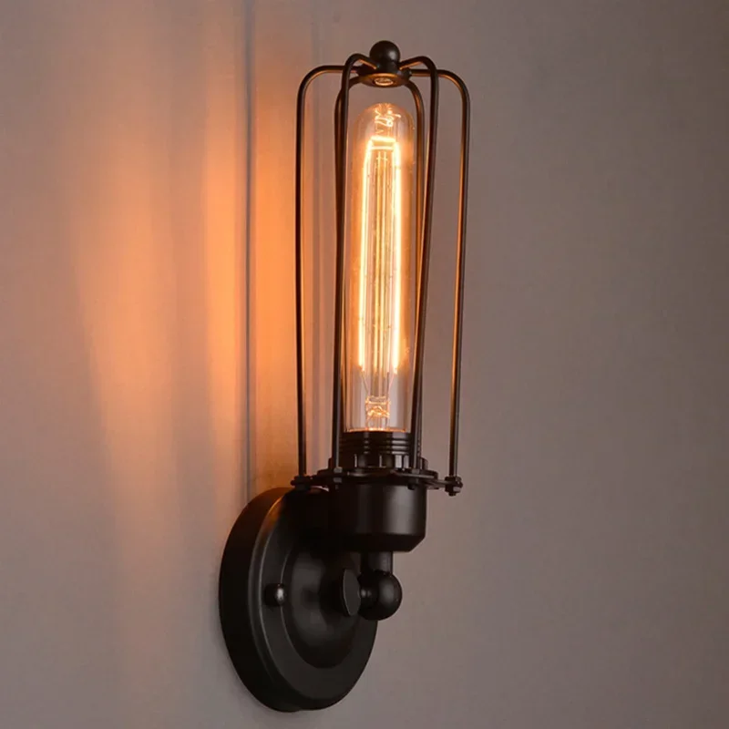 Hot Sale High Quality Vintage 2 Heads Loft Iron Cages Wall Light Retro Edison Country Style E27 Incandescent Lamp 110-220V AC
