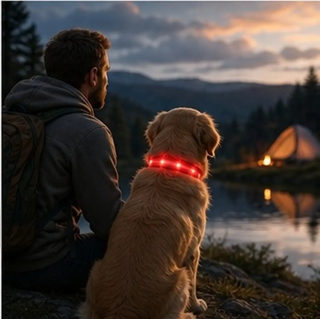 LED Pet Collar for Dogs Night Safety Glow in Dark Flashing Lighted Adjustable Nylon Dog Collar Size M 2.5cm Red Light 7 Colors