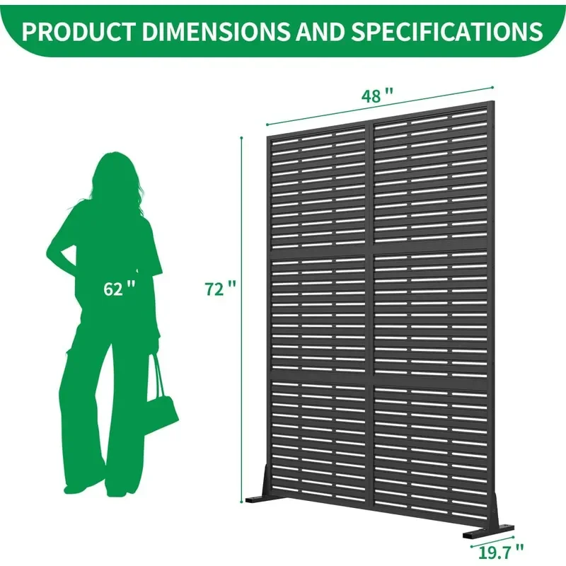 Privacy Screen for Patio Outdoor Freestanding Metal Privacy Wall 72 Tall