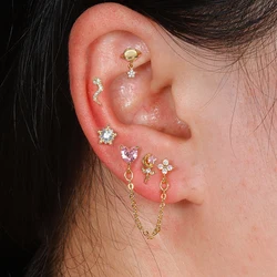 1pc Cartilage Ear Piercing Earrings Stud for Women Surgical Steel Flat Back Earring Star Flower Tragus Helix Piercing Jewelry