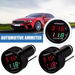 12V 24V Digital Voltmeter Thermometer Cigarette Lighter Style Battery Monitor For Measuring Voltage And Temperature Car Acc B8J4