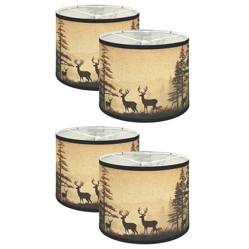 

【HAPPY】Lamp Shades Set Of 4,Fabric Lampshades With Deers For Table Lamps,Floor Lamps,Replacement Lampshades