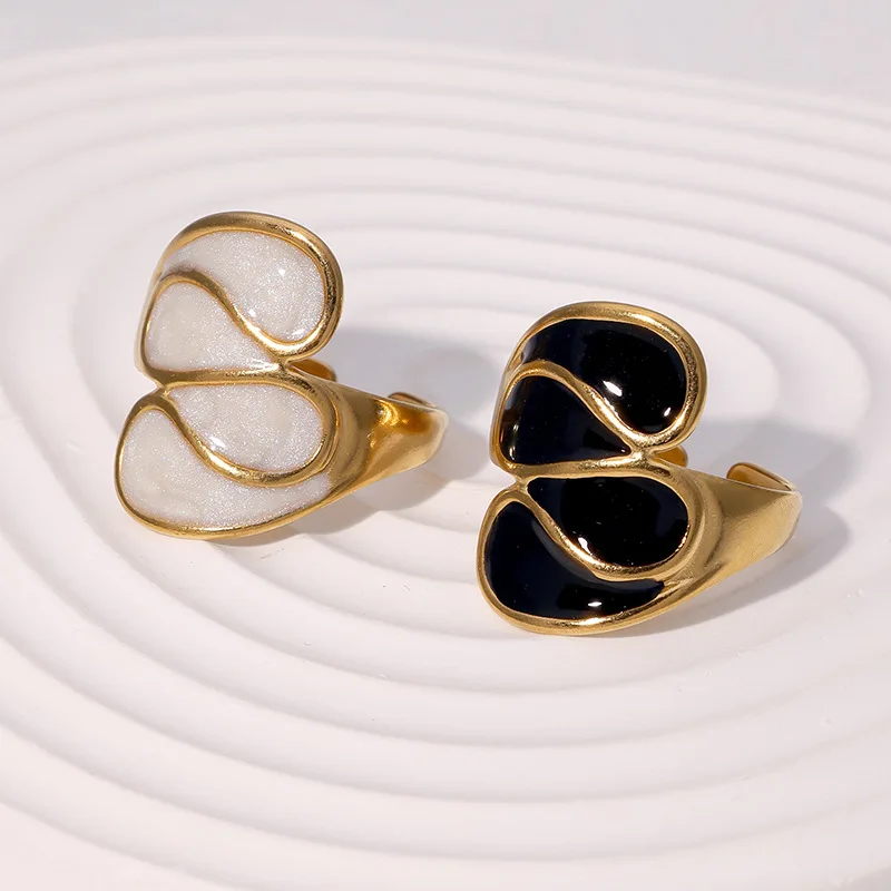 Enamel Geometric Rings For Women Vintage Gold Color Stainless Steel Ring Luxury Designer Jewelry Wedding Gifts Anillos Mujer