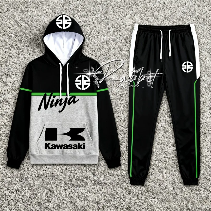 2026Autumn/Winter Kawasaki Racing Team Sports Cycling Hoodie Set Fashion Street MOTO Racing Downhill Special Two Piece Pants Set