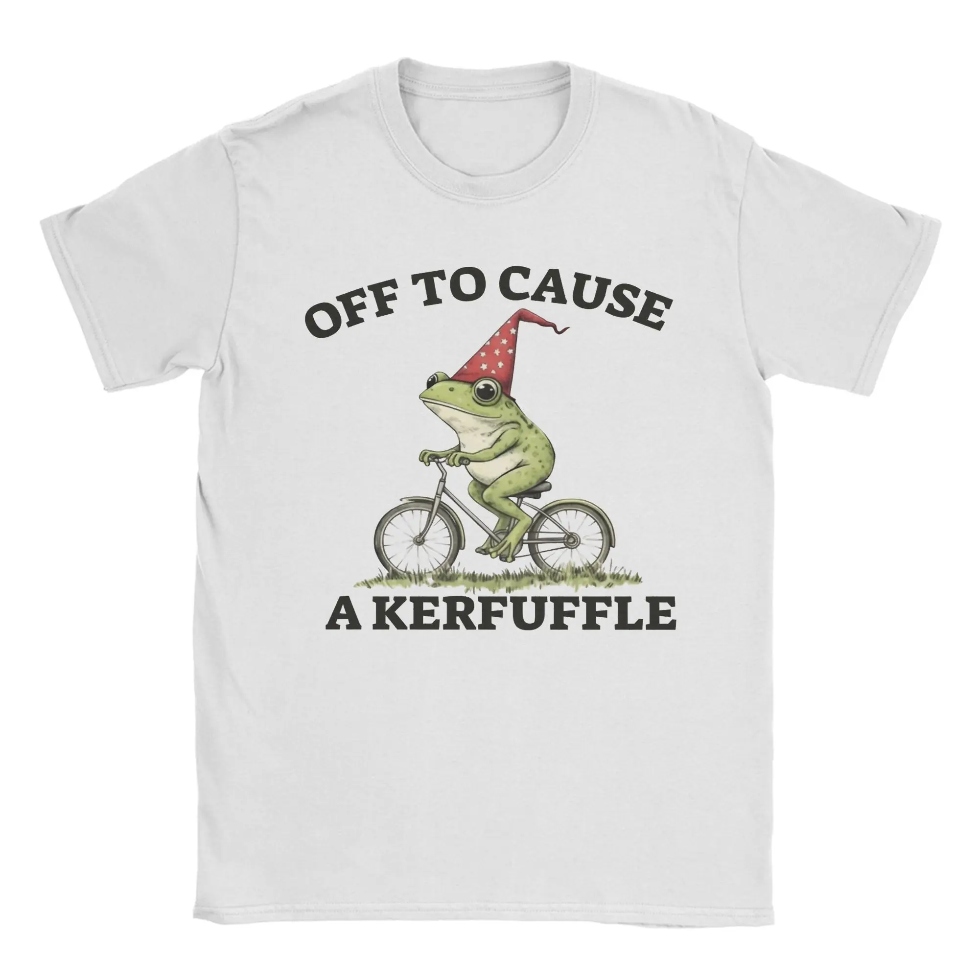 Off To Cause A Kerfuffle Tshirts Men's Cotton Clothes Aesthetic Frog Meme O-neck Short Sleeve