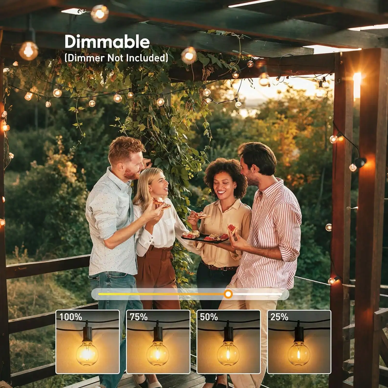 10/25/100FT 2700K Warm White Lighting G40 Outdoor Globe String Lights, 2700K Warm White Waterproof Patio Lights, E12 Base Shatterproof Bulb String Lights With Black Replaceable Wire & Hanging Hooks For Garden Backyard Party Decor