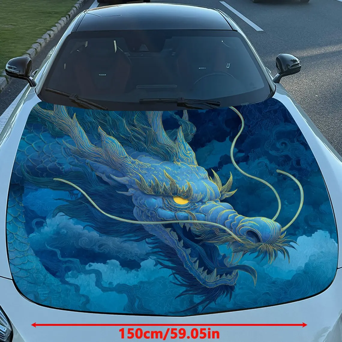 Car Decals Dragon with a Striking, Blue - Themed Artistic Design, Appearing Dynamic and Full of Mythical Charm Car Hood Sticker,