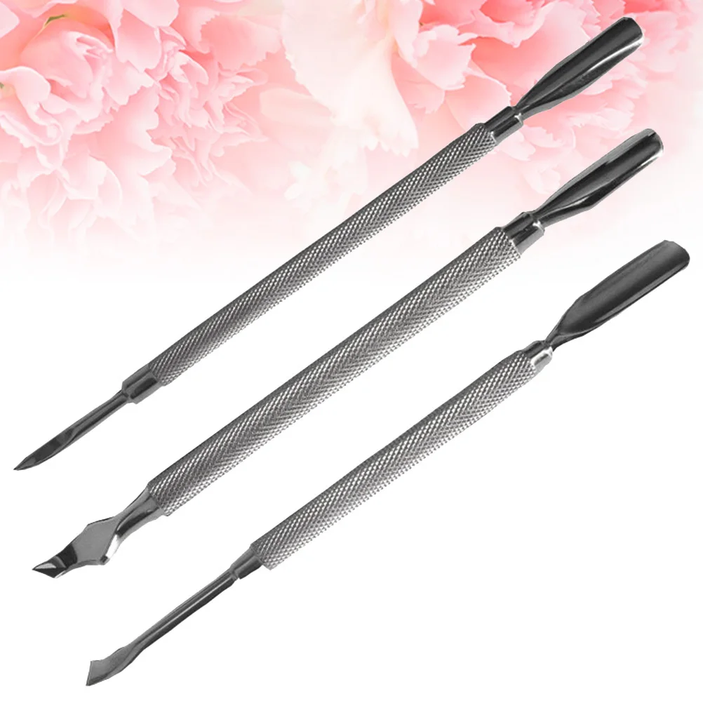 Empujadores de cutículas de acero inoxidable, limpiadores de esmalte de uñas de doble punta, herramientas de manicura para esmalte de uñas exfoliante, 3 uds.