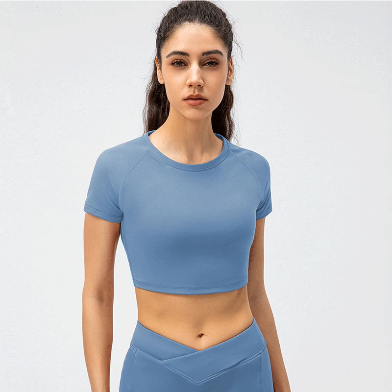 Women Sports Shirts Short Sleeve Quick-Dry Breathable Yoga Tops Gym Workout Crop Tops Fitness Running Sport Cycling Top White