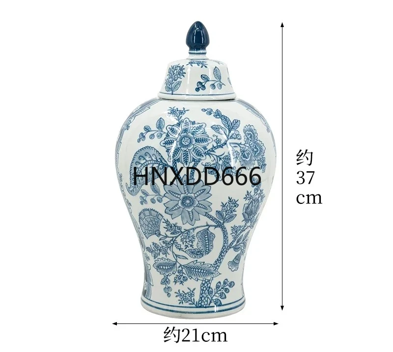 جرة سيراميك عامة، غطاء زجاجة من البورسلين الأزرق والأبيض، جرة تخزين مزهرية